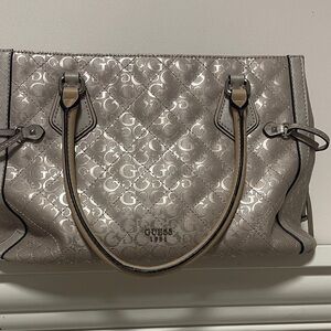 Guess by Marciano Quilted Metallic Tote with Cream Handles